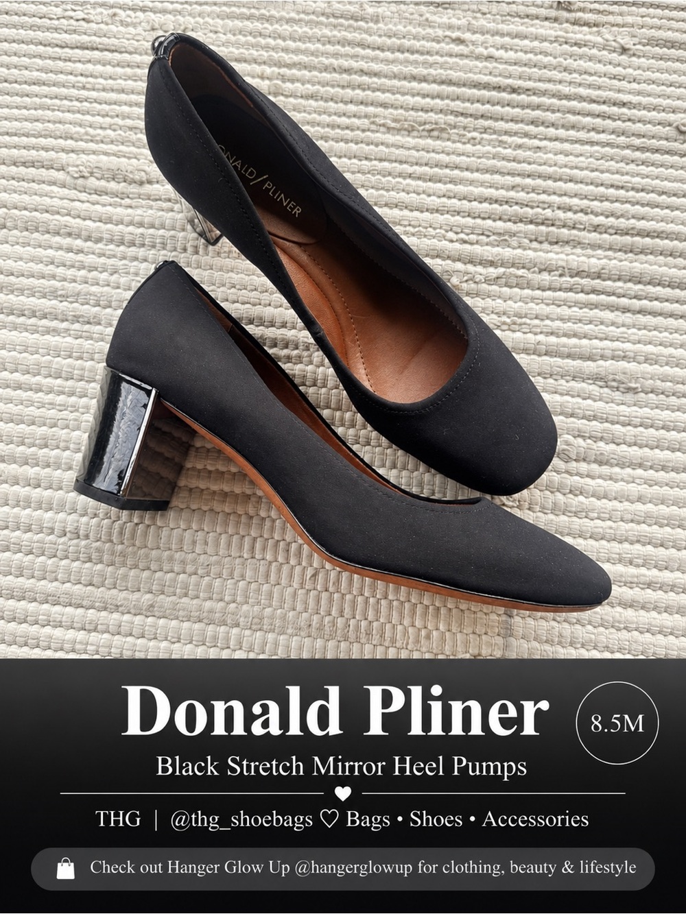 Donald Pliner Black Stretch Mirror Heel Pumps Size 8.5M Italy